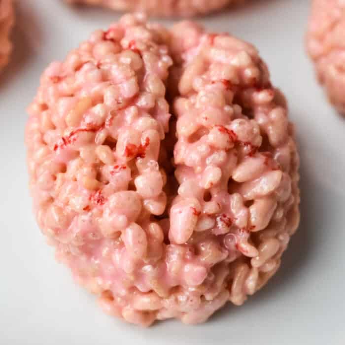 Marshmallow Rice Bubbles Halloween Brains on a white plate