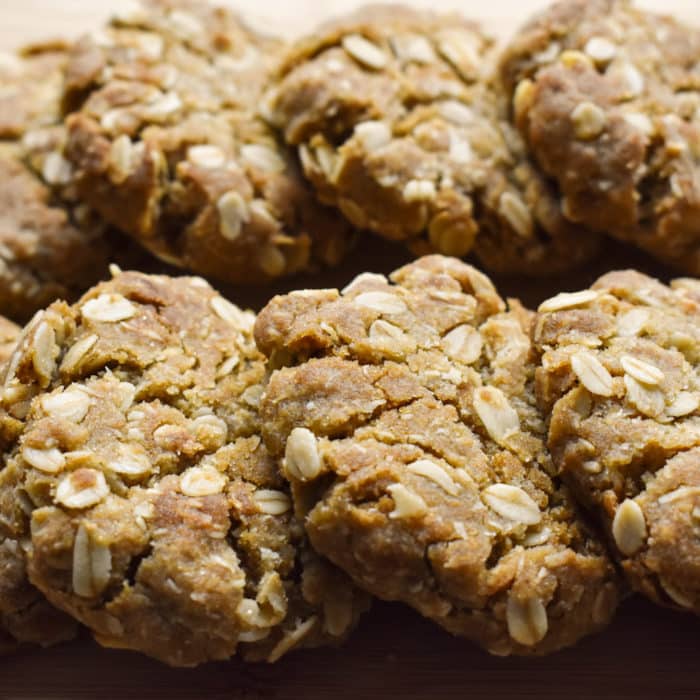 Anzac Biscuits on a wooden board